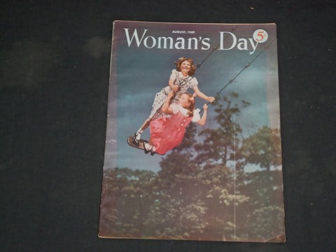1949 AUGUST WOMAN'S DAY MAGAZINE - GIRLS ON SWING COVER - B 4037