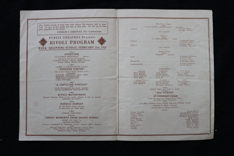 1926 GREATER RIVOLI PROGRAM - SEA HORSES - K 1834