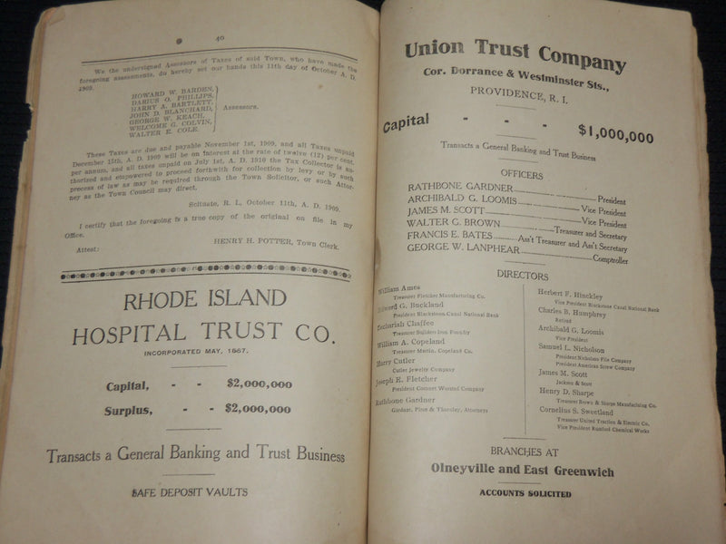1909 SCITUATE TAX BOOK SOFTCOVER BOOK - RHODE ISLAND - J 7092