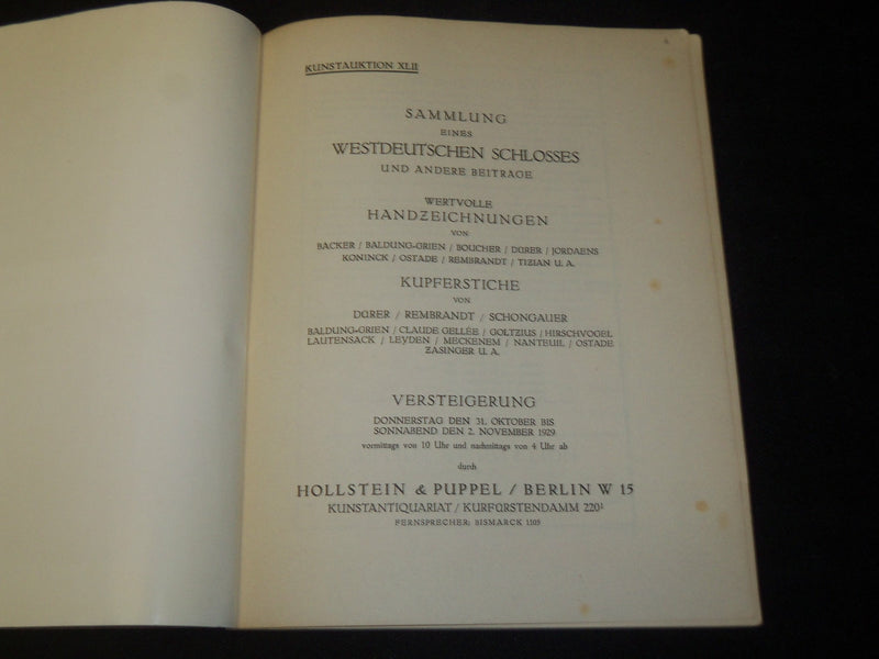 1929 SAMMLUNG EINES WESTDEUTSCHEN SCHLOSSES - KUNSTAUKTION - KD 5854