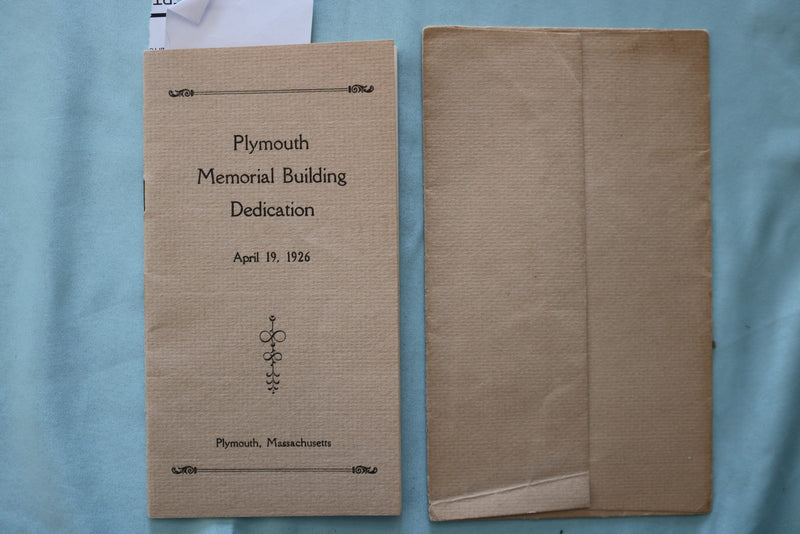 1926 APRIL 19 PLYMOUTH MEMORIAL BUIDLDING DEDICATION SOFTCOVER BOOKLET - K 3440