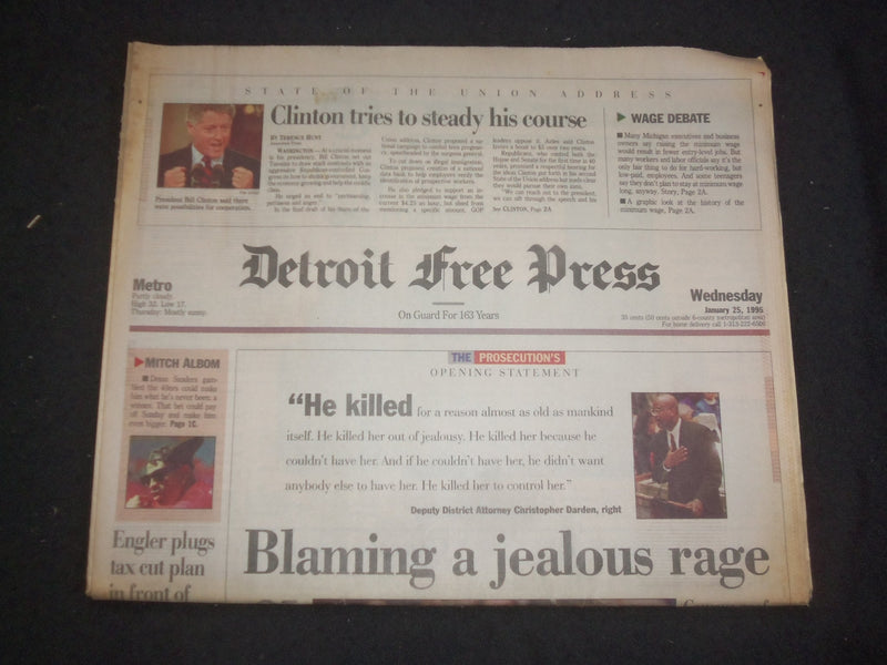 1995 JAN 25 DETROIT FREE PRESS NEWSPAPER -CLINTON STATE OF UNION ADDR. - NP 7643