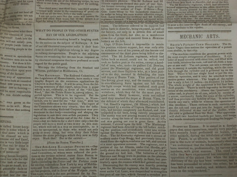 1847 MAY 1 MASSACHUSETTS PLOUGHMAN NEWSPAPER - TAYLOR - BUENA VISTA - NP 5146