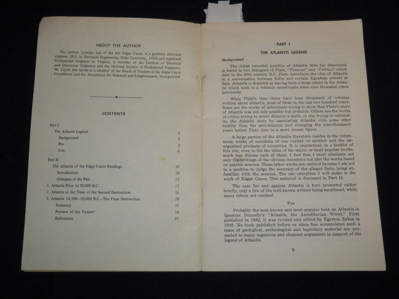 1962 ATLANTIS - FACTOR FICTION BOOK BY EDGAR E. CAYCE - STUDY SERIES - J 8843