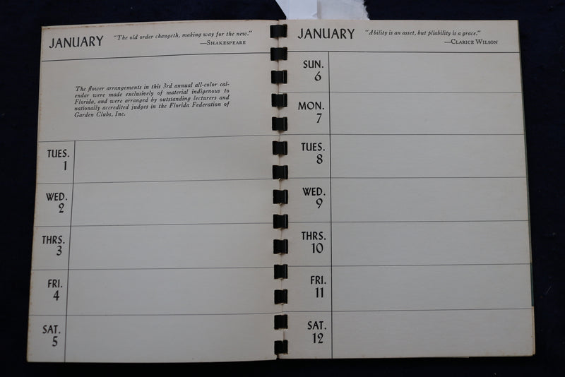 1957 FLORIDA FLOWER ARRANGEMENTS - ALL COLOR CALENDAR FOR 1957 - K 983