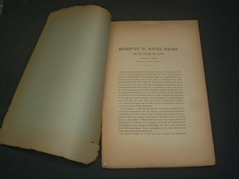 1889 DESCRIPTION DU SERVICE HORAIRE DE LYON BOOK BY CH. ANDRE - J 5915