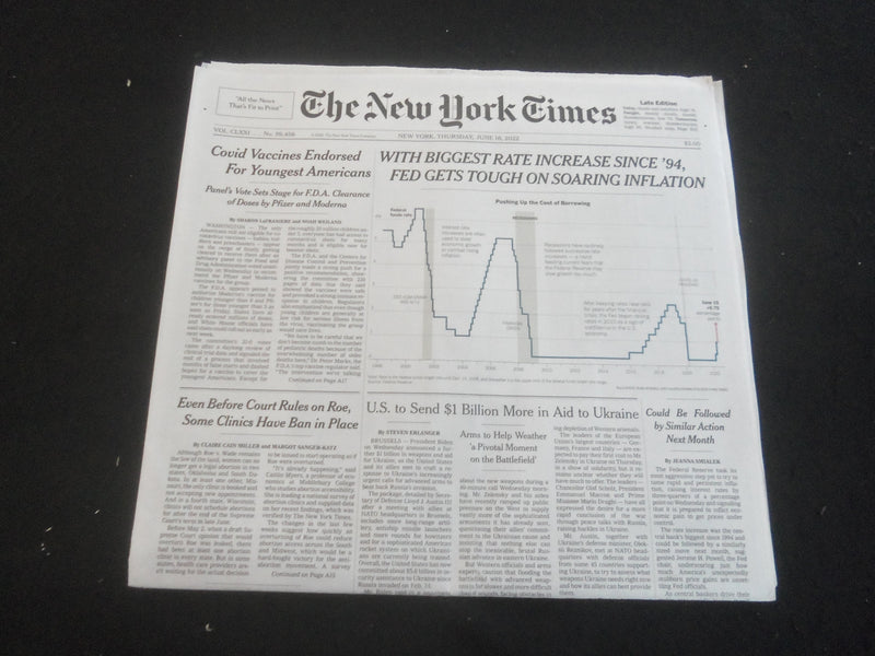 2022 JUNE 16 NEW YORK TIMES-WITH BIGGEST RATE INCREASE SINCE '94 FED GETS TOUGH