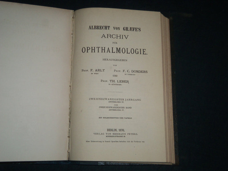 1864-1876 ARCHIV FUR OPHTHALMOLOGIE BOUND VOLUME LOT OF 11 - GERMAN - R 953