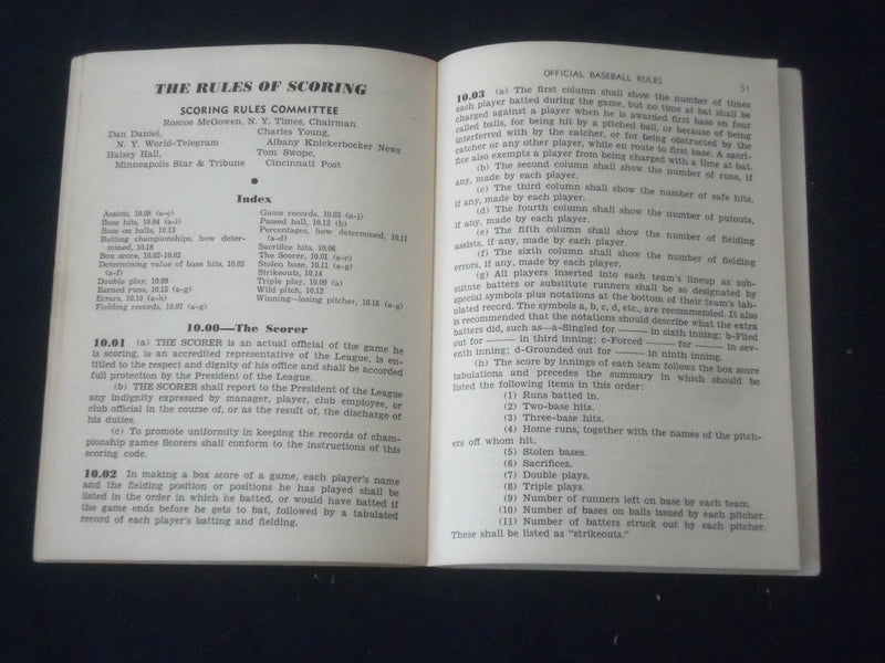 1950 OFFICAL BASEBALL RULES - SPORTING NEWS - J 6487