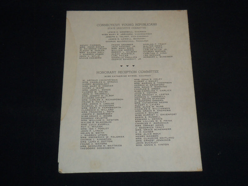 1937 NOVEMBER 19 HARWOOD - PRYOR - DINNER PROGRAM - CONNECTICUT - J 9514