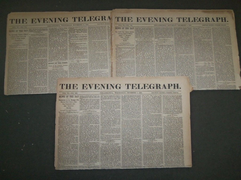 1881-1883 THE EVENING TELEGRAPH NEWSPAPER LOT OF 15 - NICE ADS - NP 1440