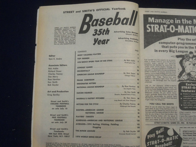 1975 STREET AND SMITH'S BASEBALL MAGAZINE - LOU BROCK COVER - ST 6910