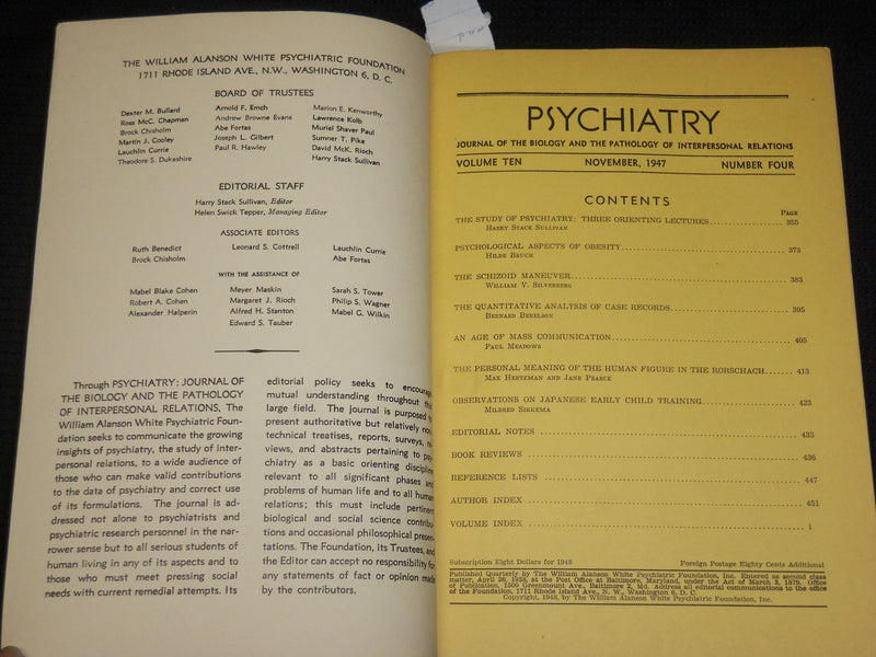 1945-1947 PSYCHIATRY JOURNAL OF BIOLOGY & PATHOLOGY LOT OF 2 ISSUES - WR 505D