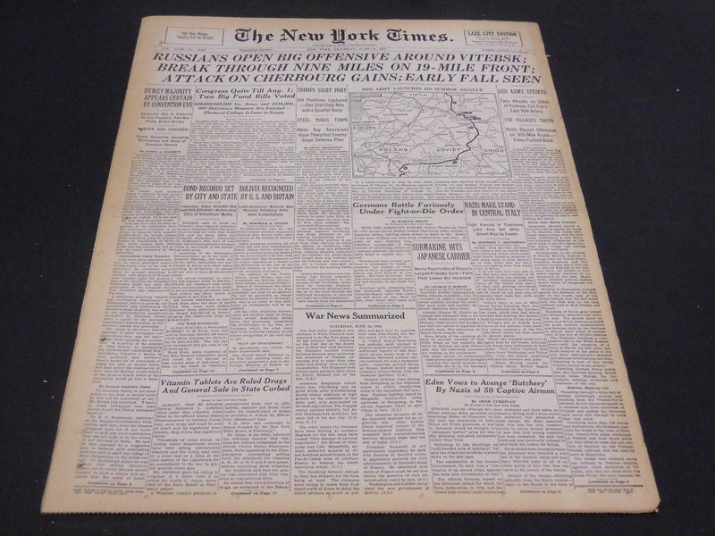 1944 JUNE 24 NEW YORK TIMES - RUSSIANS OPEN OFFENSIVE AROUND VITEBSK - NT 4330