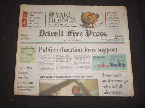 1995 JAN 31 DETROIT FREE PRESS NEWSPAPER-PUBLIC EDUCATION LOSES SUPPORT- NP 7661