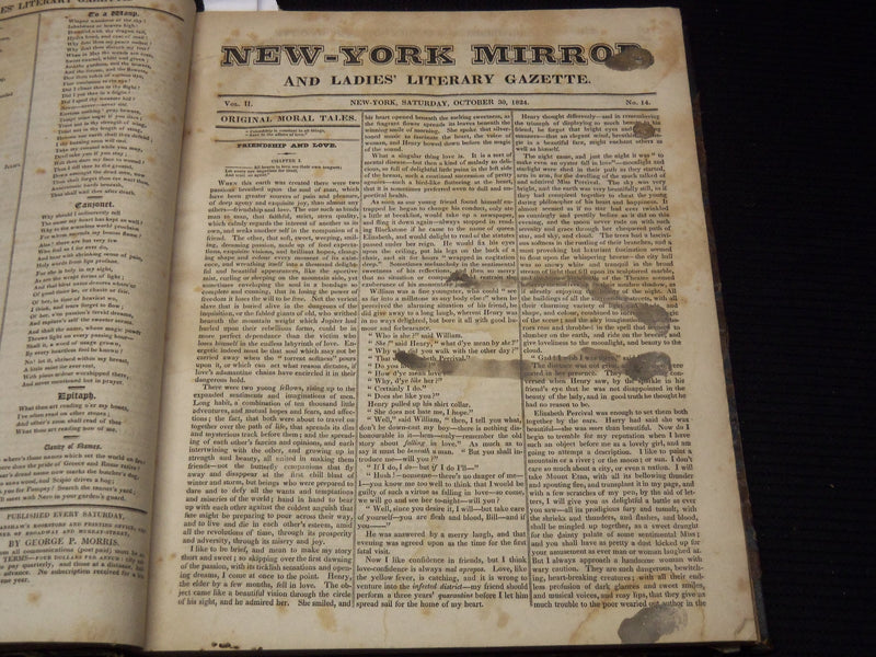 1824-1825 NEW YORK MIRROR AND LADIES GAZETTE BOUND VOLUME NO. 2 - KD 4675L