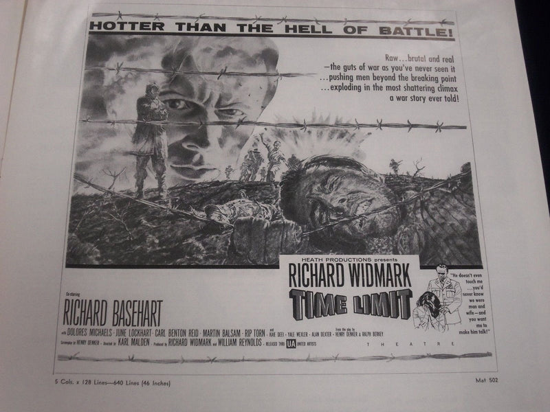 1957 TIME LIMIT MOVIE PRESS BOOK STARRING RICHARD WIDMARK & R. BASEHART - P 15