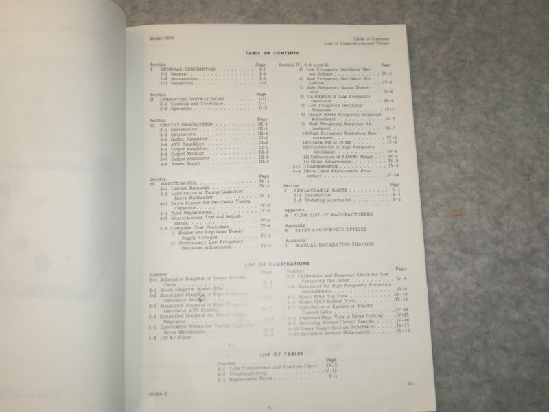 1964 HEWLETT PACKARD MODEL 650A TEST OSCILLATOR MANUAL - J 6303
