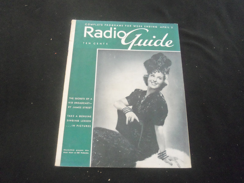 1938 APRIL 2 RADIO GUIDE MAGAZINE - GRACE MOORE COVER - SP 9517L