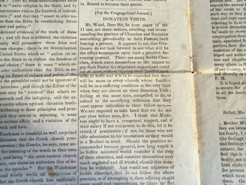 1842 MARCH 18 CONGREGATIONAL JOURNAL NEWSPAPER - CONCORD NEW HAMPSHIRE - NP 614J