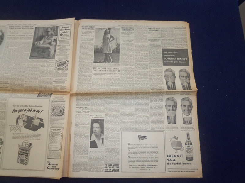 1943 APR 9 NEW YORK TIMES - ROOSEVELT ORDER FREEZES WAGES AND PRICES - NP 6529