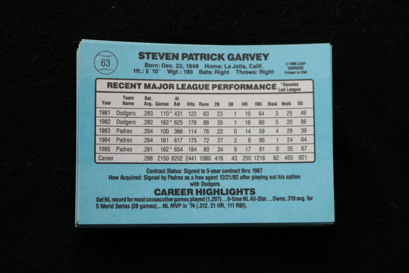 STEVE GARVEY 1986 DONRUSS BASEBALL CARDS - CARD #63 - NM-MT - LOT OF 28 - #32