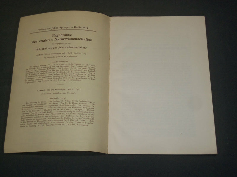 1925 ERGEBNISSE DER EXAKTEN NATURWISSENSCHAFTEN GERMAN BOOK - J 5923