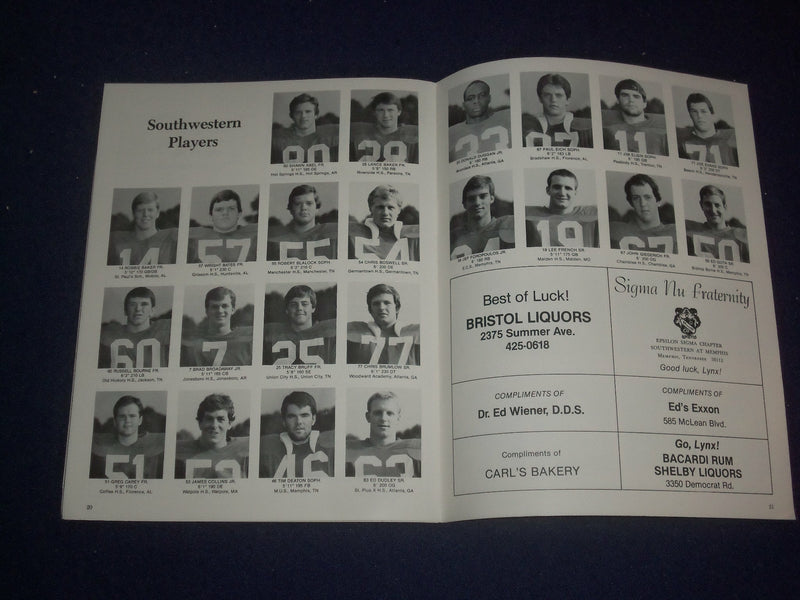 1983 SEPTEMBER 10 SOUTWESTERN VS. MILLSAPS FOOTBALL PROGRAM - ST 6517