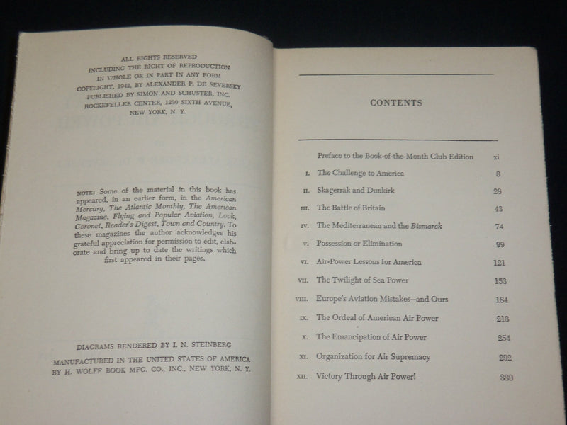 1942 VICTORY THROUGH AIR POWER HARDCOVER BOOK BY ALEXANDER SEVERSKY - KD 6552