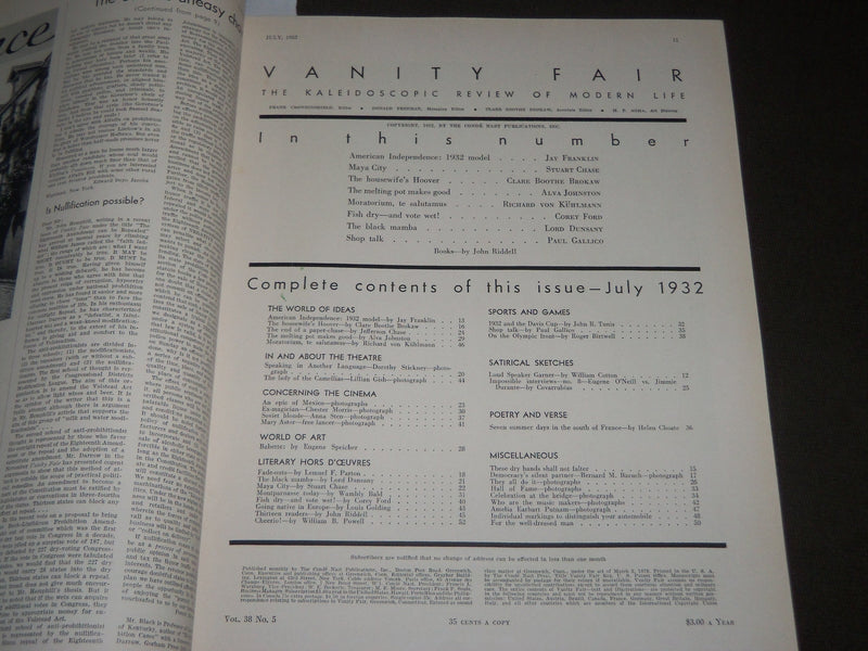 1932 JULY VANITY FAIR MAGAZINE - GREAT ILLUSTRATED COVER - COVARRUBIAS - F 434