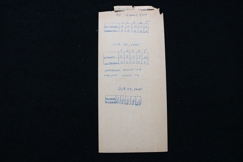 1945 OCTOBER 12 HOLMES V. HUGHES FOOTBALL LINEUP CARD - K 2847