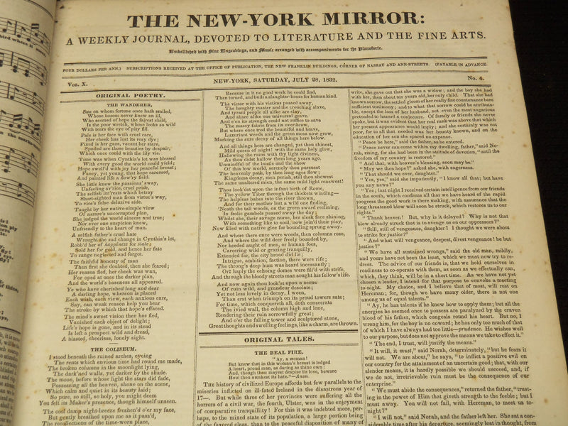 1832-1833 NEW YORK MIRROR AND LADIES GAZETTE BOUND VOLUME - ENGRAVINGS - R 89L