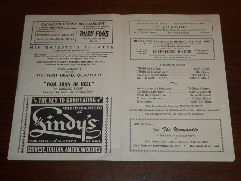 1951 DON JUAN IN HELL - HIS MAJESTY'S THEATRE PROGRAM - BERNARD SHAW - K 1107