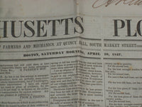 1847 APRIL 10 MASSACHUSETTS PLOUGHMAN NEWSPAPER - NIAGARA BRIDGE - NP 5144