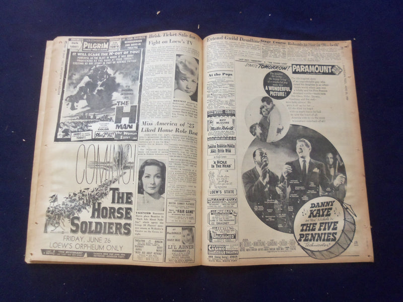 1959 JUNE 23 BOSTON AMERICAN NEWSPAPER - MARILYN MONROE ARTICLE & PHOTO- NP 6240