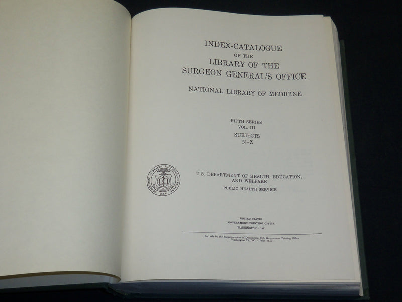 1959-1961 LIBRARY OF THE SURGEON GENERAL'S OFFICE INDEX VOLUME LOT OF 3- KD 4047
