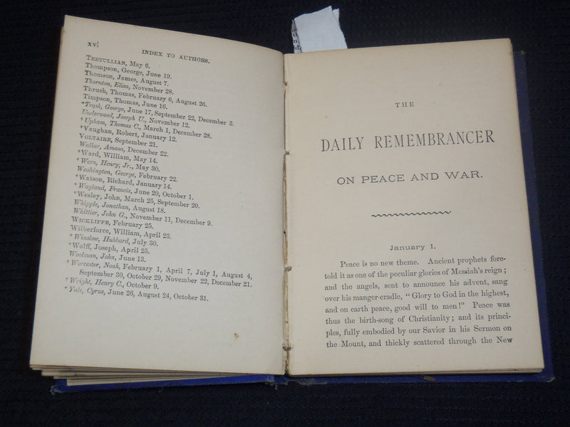 1875 THE DAILY REMEMBRANCER ON PEACE & WAR BOOK BY JOHN HEMMENWAY - KD 2100