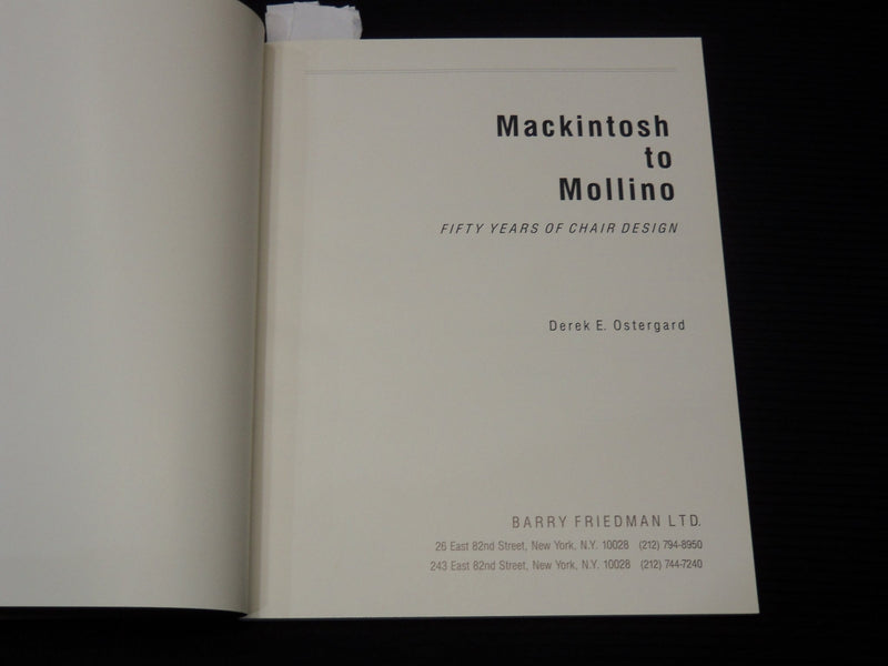 1984 MACKINTOSH TO MOLLINO - CHAIR DESIGN BOOK BY DEREK OSTERGARD - K 2156