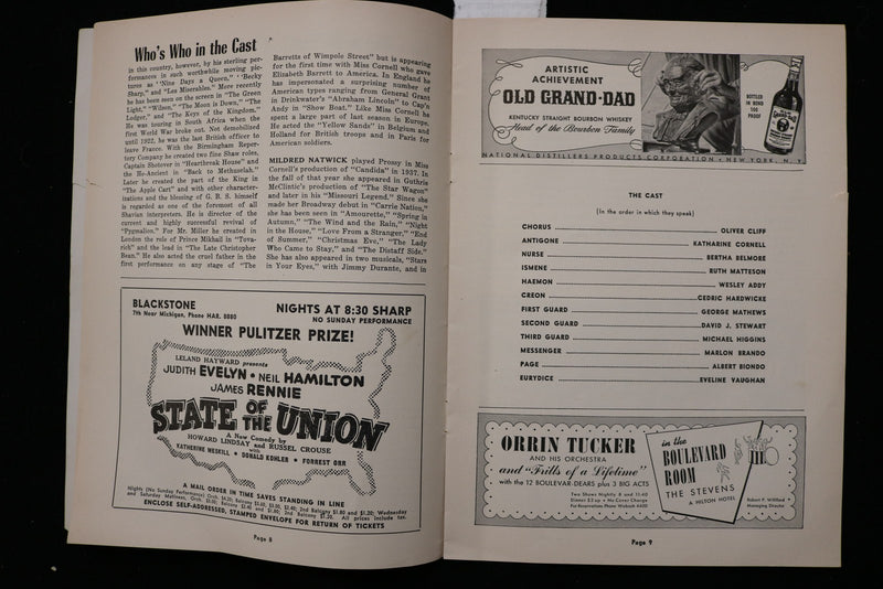 1946 CANDIDA PROGRAM - MARLON BRANDO-KATHARINE CORNELL-CEDRIC HARDWICKE - K 3036