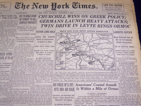 1944 DECEMBER 9 NEW YORK TIMES - CHURCHILL WINS GREEK POLICY - NT 3695