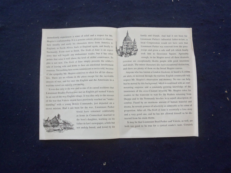 1955 THE SIXTH OF JUNE HARDCOVER BOOK BY LIONEL SHAPIRO - KD 8209