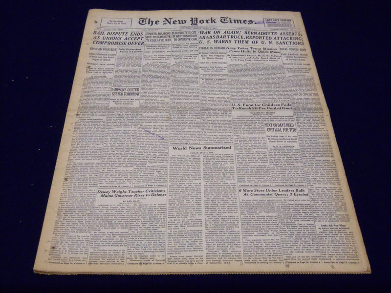 1948 JULY 9 NEW YORK TIMES NEWSPAPER - RAIL DISPUTES ENDS UNION ACCEPTS - NT 62
