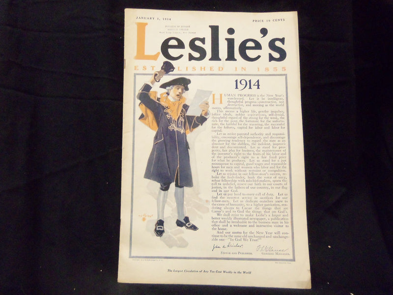 1914 JANUARY 1 LESLIE'S WEEKLY MAGAZINE - GREAT PHOTOS & ADS - ST 1260
