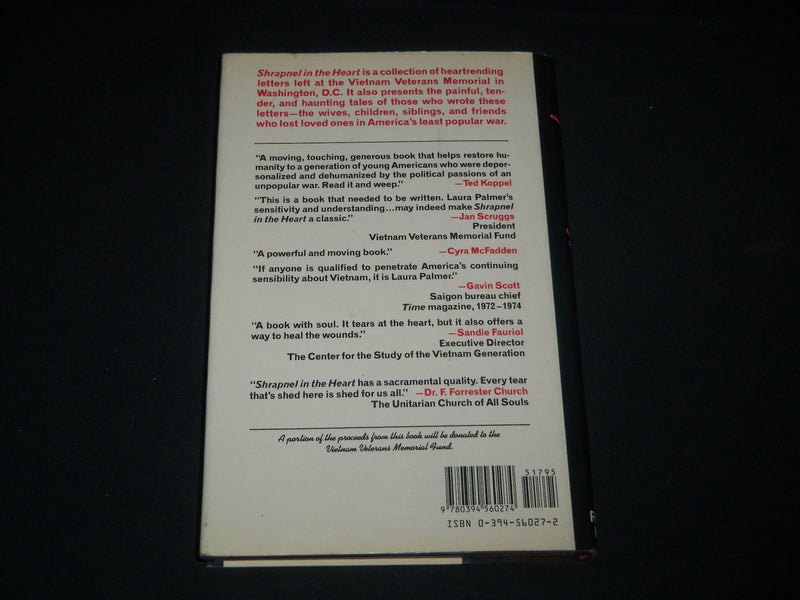 1987 SHRAPNEL IN THE HEART BOOK SIGNED BY LAURA PALMER - FIRST EDITION - KD 5538