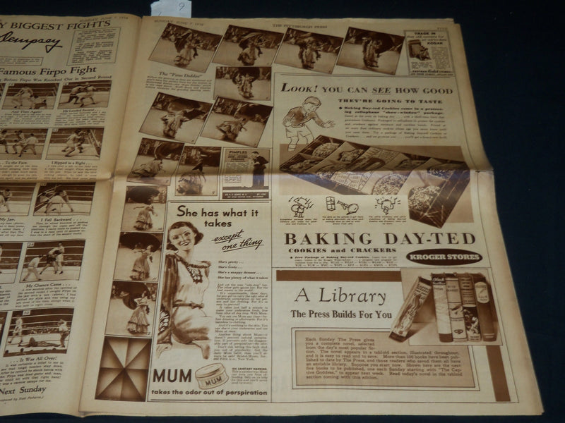 1936 JUNE 7 PITTSBURGH PRESS SUNDAY GRAVURE - DEMPSEY BIGGEST FIGHTS - NP 4539