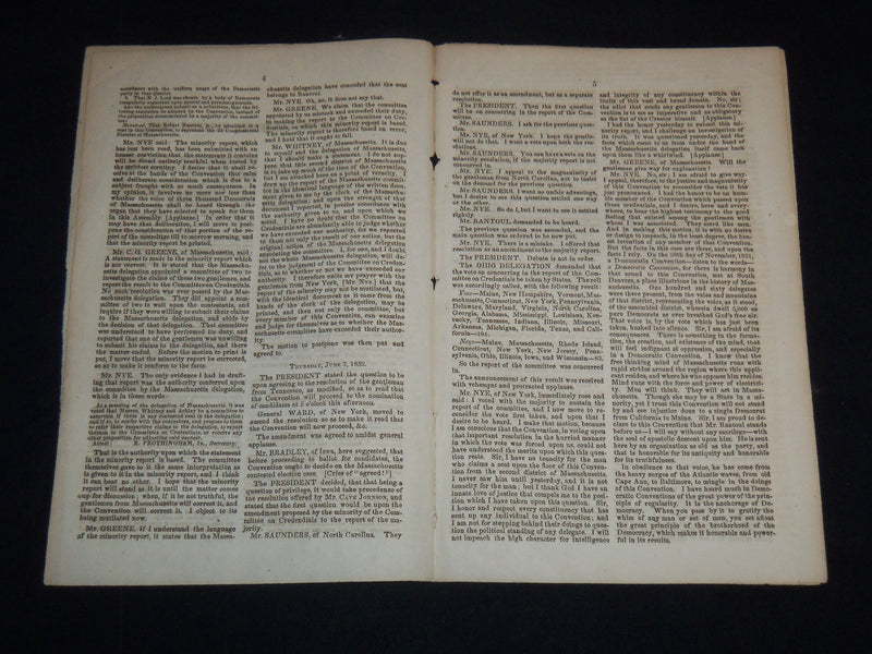 1852 DEMOCRATIC NATIONAL CONVENTION PROCEEDINGS - MASSCHUSETTS ELECTION - J 9002