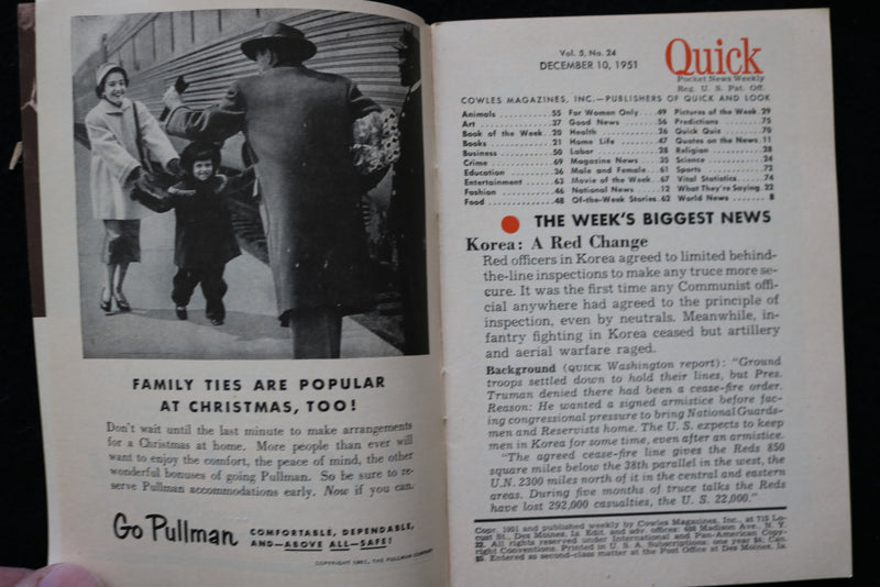 1951 DECEMBER 10 QUICK DIGEST MAGAZINE - WINTER BEACH FASHIONS COVER - K 2417