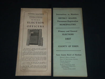 1937 ESSEX COUNTY PRIMARY AND GENERAL ELECTIONS INSTRUCTIONS LOT OF 2 - J 3981