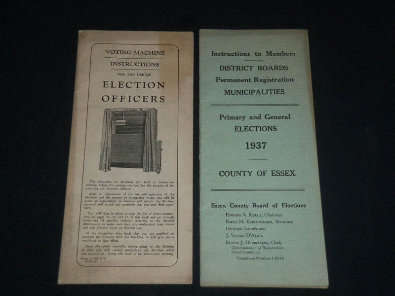 1937 ESSEX COUNTY PRIMARY AND GENERAL ELECTIONS INSTRUCTIONS LOT OF 2 - J 3981