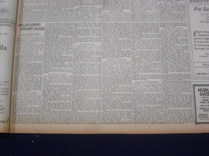 1920 NOVEMBER 12 NEW YORK TIMES - ENGLAND HONORS UNKNOWN SOLDIER - NT 8452